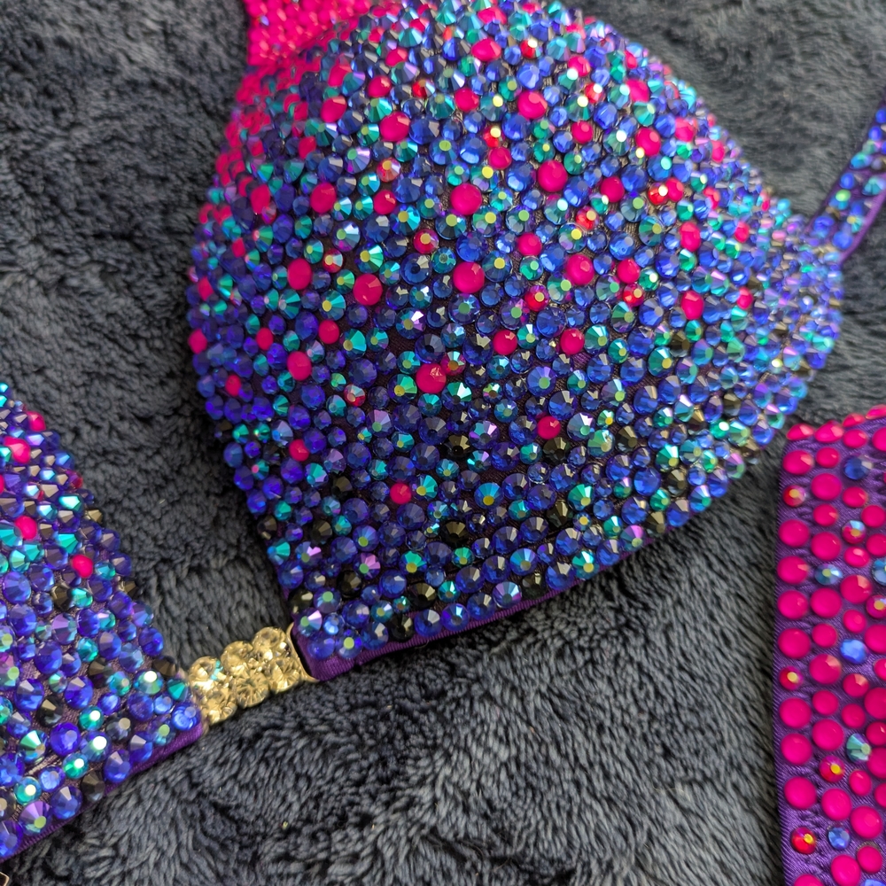 Vibrant Pink, Blue, And Purple Rhinestone competition Bikini Set - Picture 8 of 8